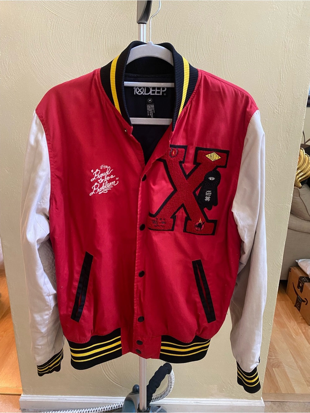 10.Deep Red and White Varsity Bomber Jacket